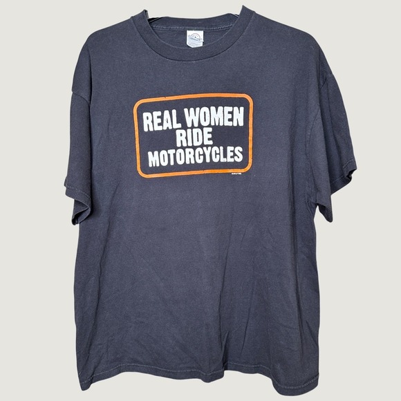 Delta Other - Vintage Streetwear 'Real Women Ride Motorcycles' Graphic T-Shirt Black XL Biker